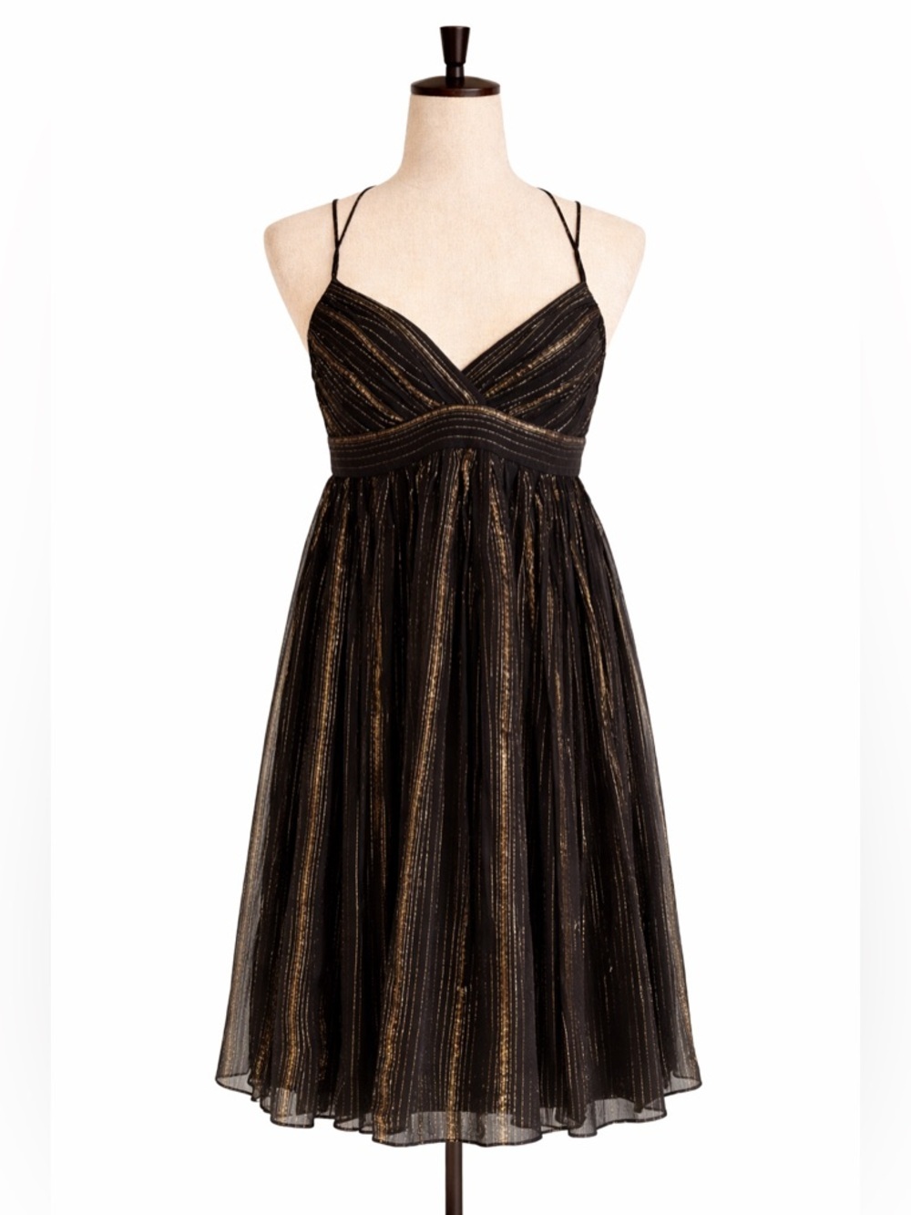 Arden B silk metallic gold and black babydoll dress- tie Spaghetti straps-- 6 - Picture 2 of 6